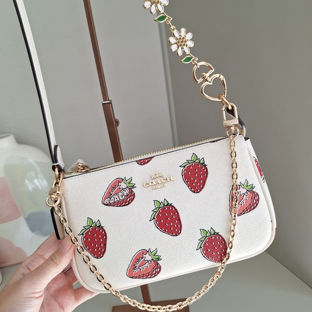 NWT Coach Nolita 19 Leather Shoulder Bag With Strawberry Print CAL25 - Picture 7 of 13